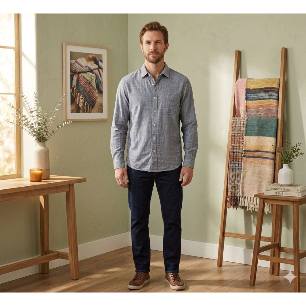 Rails Wyatt Chambray Shirt Mens M Blue Navy Button Up Long Sleeve Cotton